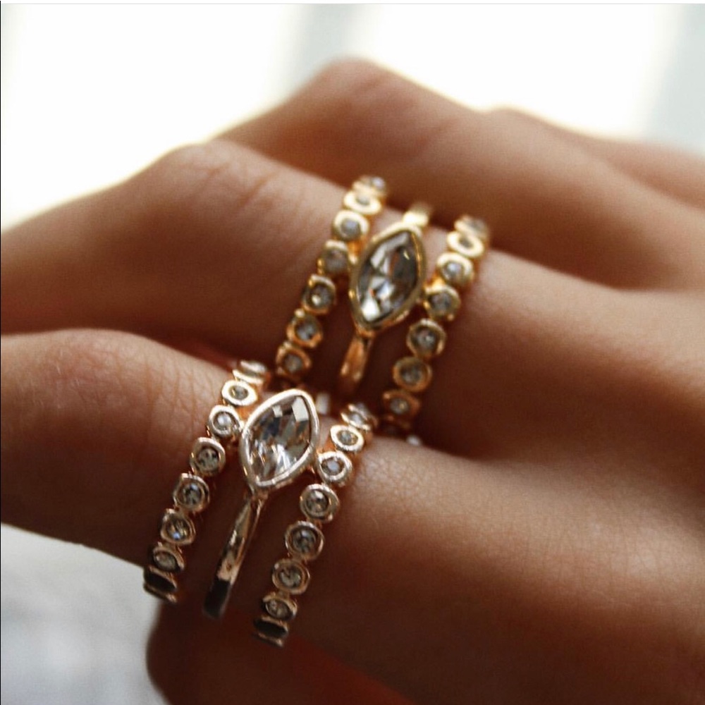 LUV AJ Rose Gold Marquise Crystal Statement Ring